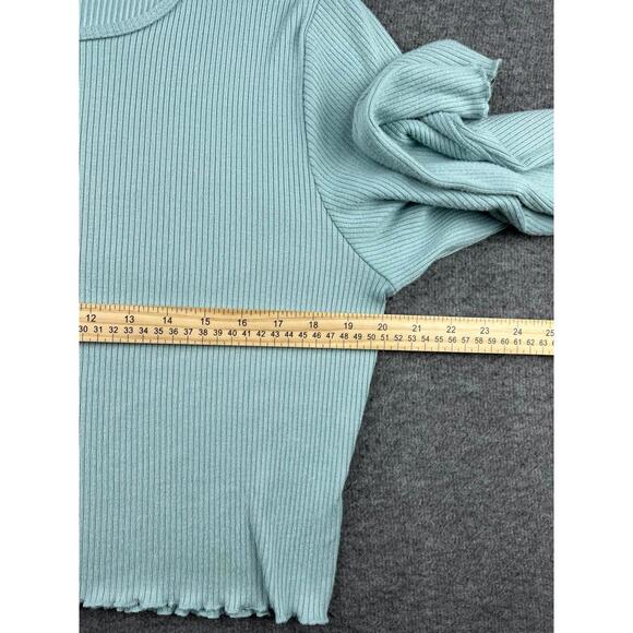 American Eagle Light Blue Ribbed Long‎ Sleeve Crop Top Size XL - Picture 4 of 5